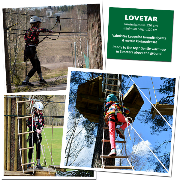 Seikkailupuisto Huipun Lovetar-niminen rata alkaa köysitikkailla.