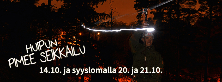 Huipun pimeessä seikkailussa pääsee liukumaan halki öisen metsän.