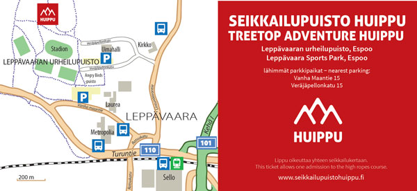 Gift Card for Treetop Adventure Huippu has a map on the reverse side.